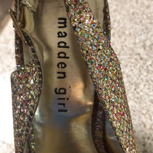 Madden Girl Shoes Heels Sparkly Gold Multi Colored SZ 8 - Picture 8 of 8